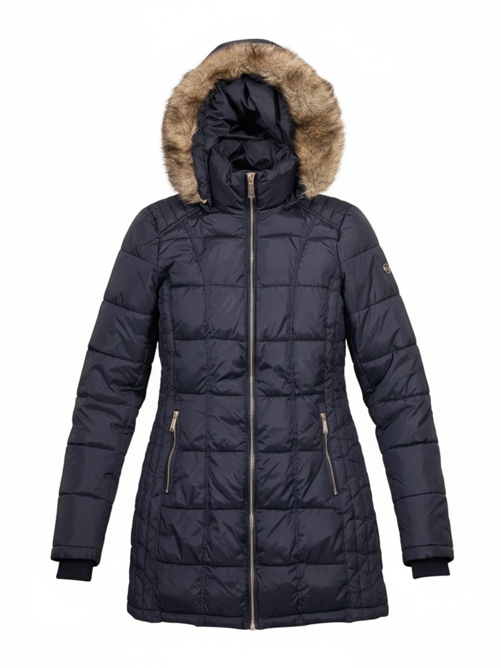 Michael Kors Black Quilted Puffer Coat Faux Fur Hood Women's Medium